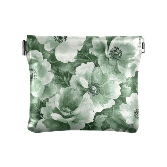 Leather Coin Wallet 4.33x3.74 Inch Portable Coin Wallet Coin Wallet Paper Wallet Card Wallet Storage Wallet Stylish and Sophisticated Vibrant Green Flowers