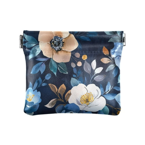 Leather Coin Wallet 4.33x3.74 Inch Portable Coin Wallet Coin Wallet Paper Wallet Card Wallet Storage Wallet Stylish and Sophisticated Vibrant Navy Flowers