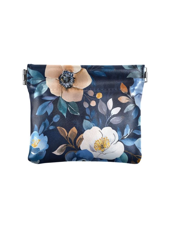 Leather Coin Wallet 4.33x3.74 Inch Portable Coin Wallet Coin Wallet Paper Wallet Card Wallet Storage Wallet Stylish and Sophisticated Vibrant Navy Flowers