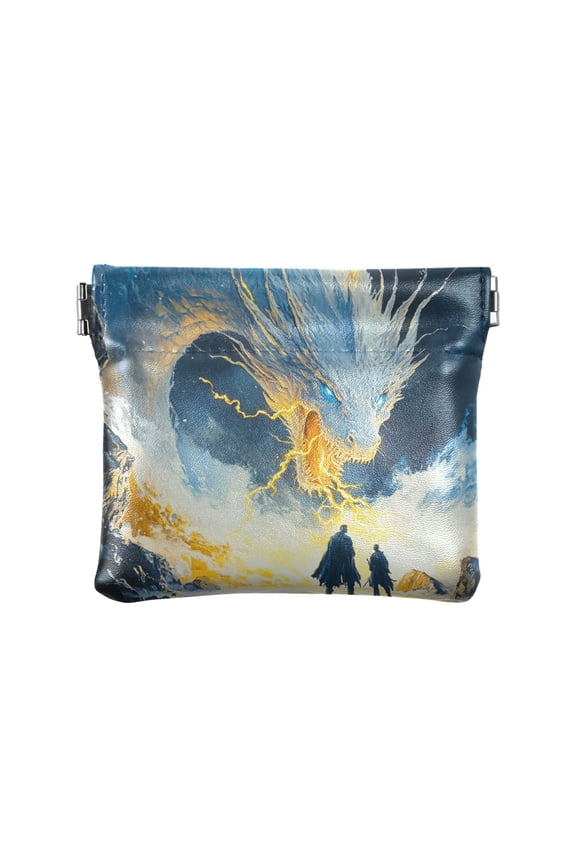 Leather Coin Wallet 4.33x3.74 Inch Portable Coin Wallet Coin Wallet Paper Wallet Card Wallet Storage Wallet Stylish and Sophisticated White Lightning Dragon