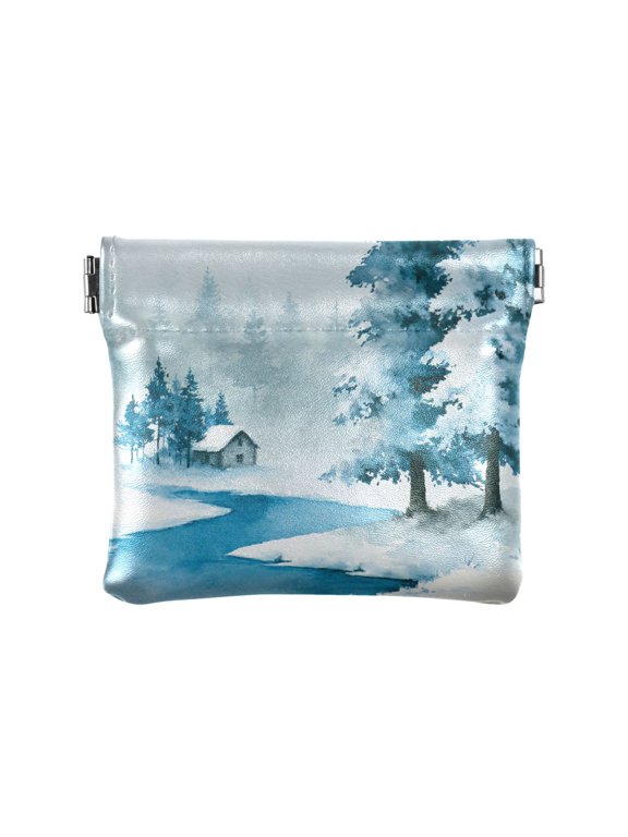 Leather Coin Wallet 4.33x3.74 Inch Portable Coin Wallet Coin Wallet Paper Wallet Card Wallet Storage Wallet Stylish and Sophisticated Winter Pine Snow Scenery