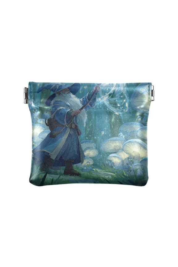 Leather Coin Wallet 4.33x3.74 Inch Portable Coin Wallet Coin Wallet Paper Wallet Card Wallet Storage Wallet Stylish and Sophisticated Wizard Casting Forest Magic