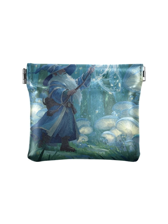 Leather Coin Wallet 4.33x3.74 Inch Portable Coin Wallet Coin Wallet Paper Wallet Card Wallet Storage Wallet Stylish and Sophisticated Wizard Casting Forest Magic