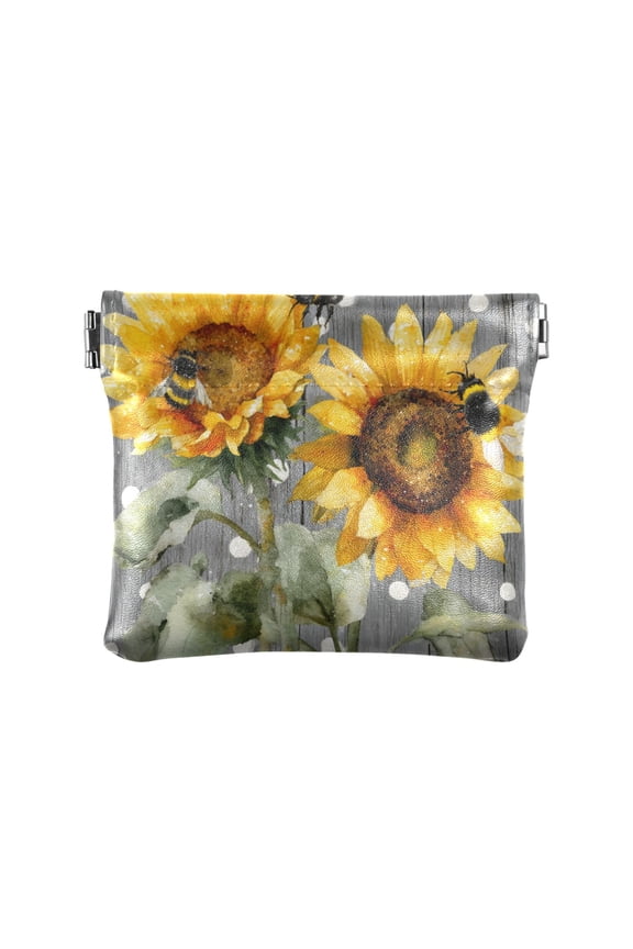 Leather Coin Wallet 4.33x3.74 Inch Portable Coin Wallet Coin Wallet Paper Wallet Card Wallet Storage Wallet Stylish and Sophisticated Bee Sunflower
