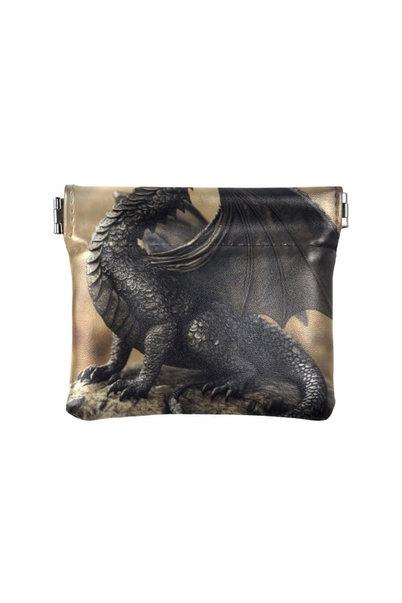 Leather Coin Wallet 4.33x3.74 Inch Portable Coin Wallet Coin Wallet Paper Wallet Card Wallet Storage Wallet Stylish and Sophisticated Black Dragon