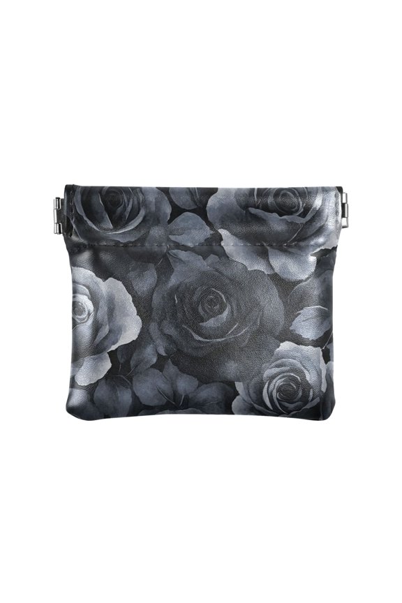 Leather Coin Wallet 4.33x3.74 Inch Portable Coin Wallet Coin Wallet Paper Wallet Card Wallet Storage Wallet Stylish and Sophisticated Black Flowers