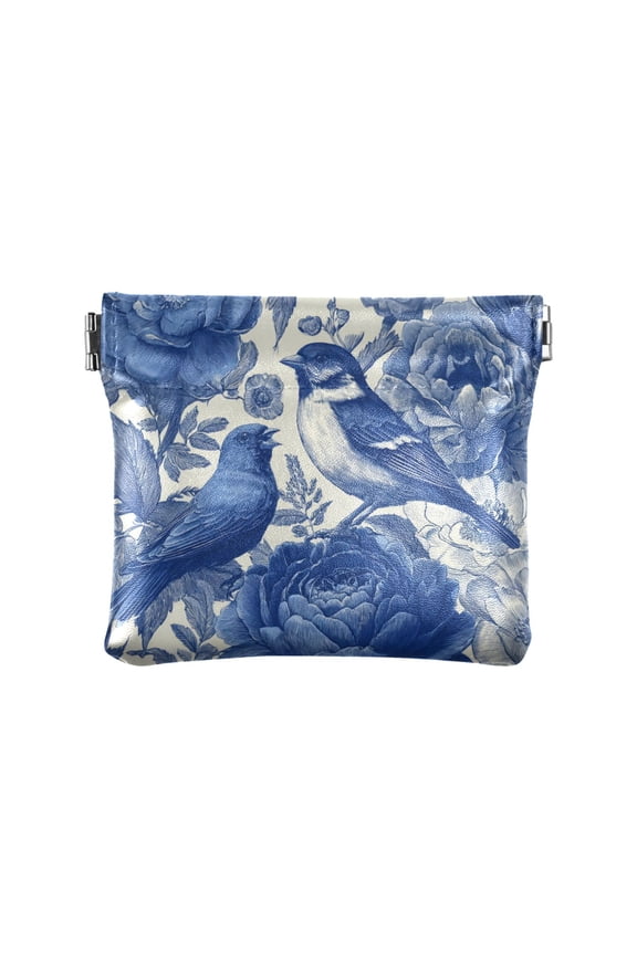 Leather Coin Wallet 4.33x3.74 Inch Portable Coin Wallet Coin Wallet Paper Wallet Card Wallet Storage Wallet Stylish and Sophisticated Blue Bird