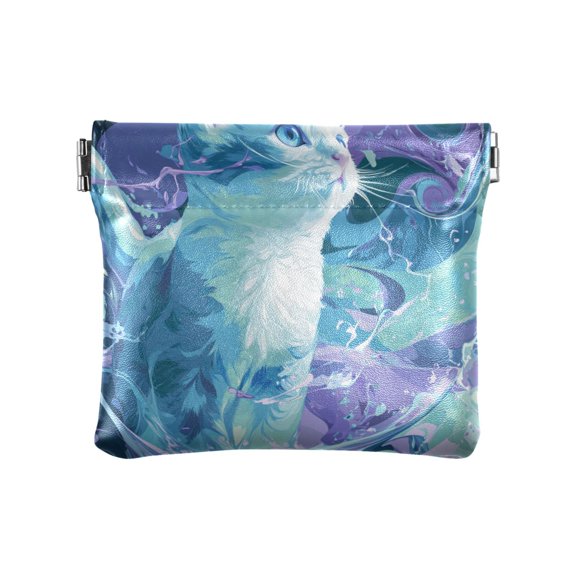 Leather Coin Wallet 4.33x3.74 Inch Portable Coin Wallet Coin Wallet Paper Wallet Card Wallet Storage Wallet Stylish and Sophisticated Blue Cat