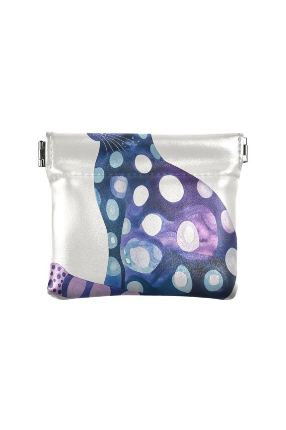 Leather Coin Wallet 4.33x3.74 Inch Portable Coin Wallet Coin Wallet Paper Wallet Card Wallet Storage Wallet Stylish and Sophisticated Blue Pretty Cat