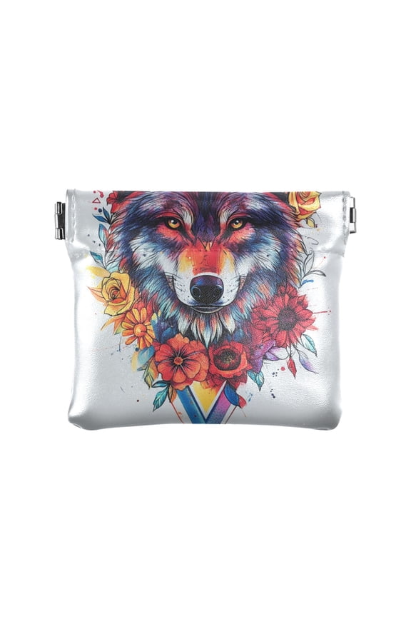 Leather Coin Wallet 4.33x3.74 Inch Portable Coin Wallet Coin Wallet Paper Wallet Card Wallet Storage Wallet Stylish and Sophisticated Color Art Wolf