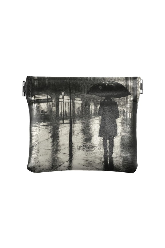 Leather Coin Wallet 4.33x3.74 Inch Portable Coin Wallet Coin Wallet Paper Wallet Card Wallet Storage Wallet Stylish and Sophisticated Cool Black Rain