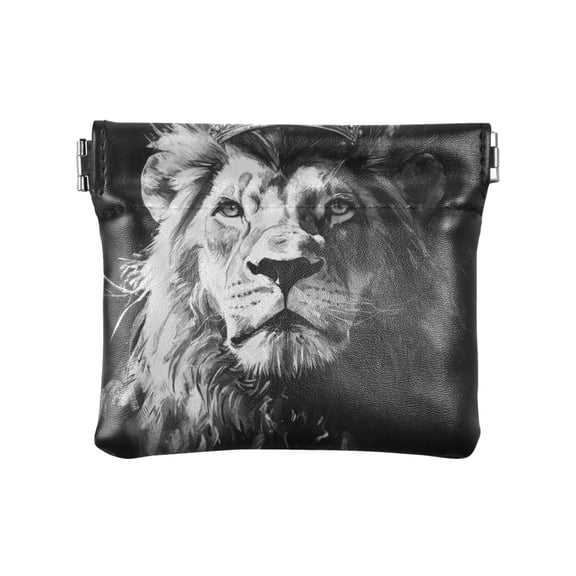 Leather Coin Wallet 4.33x3.74 Inch Portable Coin Wallet Coin Wallet Paper Wallet Card Wallet Storage Wallet Stylish and Sophisticated Crown Lion