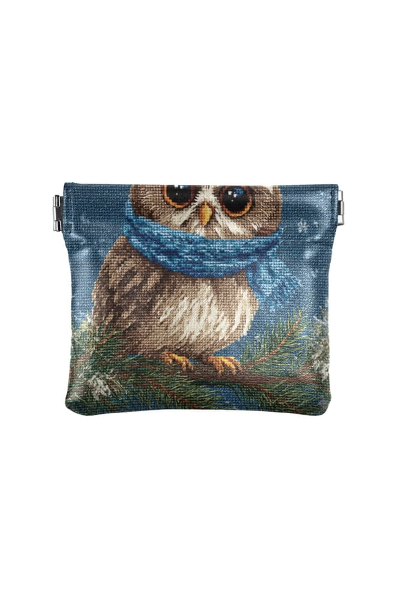 Leather Coin Wallet 4.33x3.74 Inch Portable Coin Wallet Coin Wallet Paper Wallet Card Wallet Storage Wallet Stylish and Sophisticated Cute Grey Owl