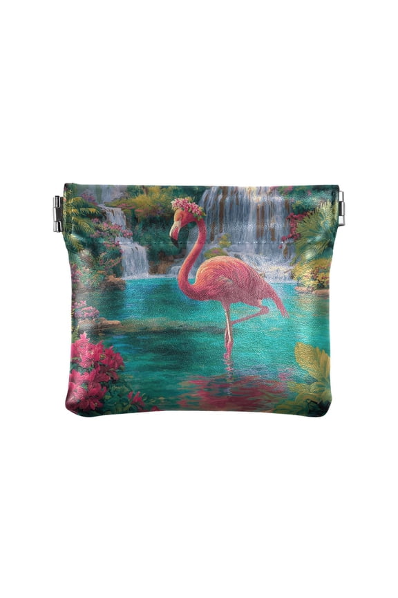 Leather Coin Wallet 4.33x3.74 Inch Portable Coin Wallet Coin Wallet Paper Wallet Card Wallet Storage Wallet Stylish and Sophisticated Flamingo
