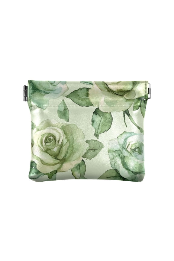 Leather Coin Wallet 4.33x3.74 Inch Portable Coin Wallet Coin Wallet Paper Wallet Card Wallet Storage Wallet Stylish and Sophisticated Green Roses
