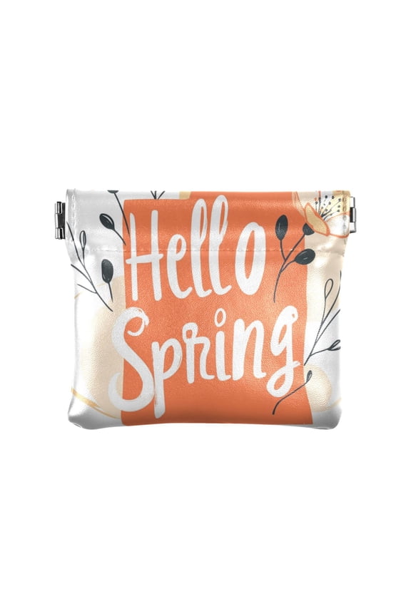 Leather Coin Wallet 4.33x3.74 Inch Portable Coin Wallet Coin Wallet Paper Wallet Card Wallet Storage Wallet Stylish and Sophisticated Hello Spring