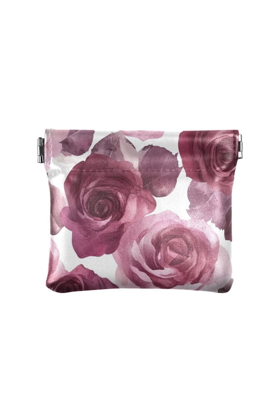 Leather Coin Wallet 4.33x3.74 Inch Portable Coin Wallet Coin Wallet Paper Wallet Card Wallet Storage Wallet Stylish and Sophisticated Maroon Roses