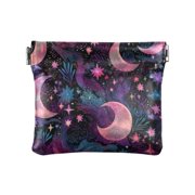 Leather Coin Wallet 4.33x3.74 Inch Portable Coin Wallet Coin Wallet Paper Wallet Card Wallet Storage Wallet Stylish and Sophisticated Purple Moon