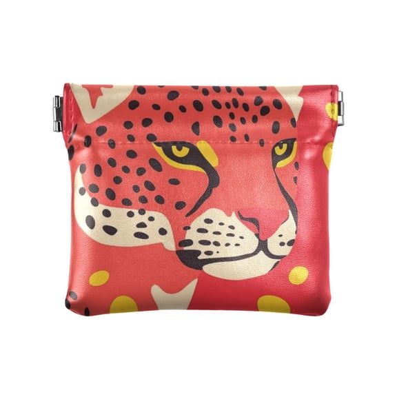 Leather Coin Wallet 4.33x3.74 Inch Portable Coin Wallet Coin Wallet Paper Wallet Card Wallet Storage Wallet Stylish and Sophisticated Red Cheetah