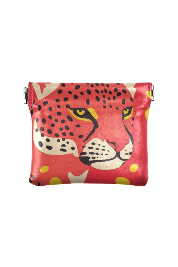 Leather Coin Wallet 4.33x3.74 Inch Portable Coin Wallet Coin Wallet Paper Wallet Card Wallet Storage Wallet Stylish and Sophisticated Red Cheetah