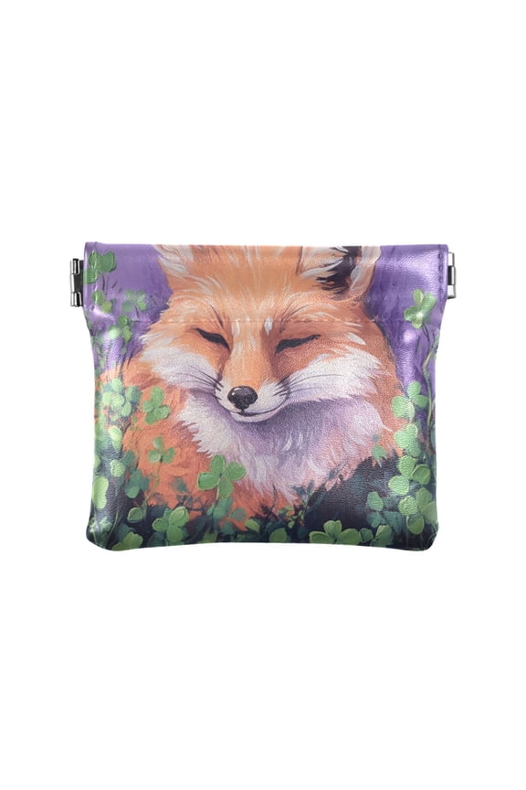 Leather Coin Wallet 4.33x3.74 Inch Portable Coin Wallet Coin Wallet Paper Wallet Card Wallet Storage Wallet Stylish and Sophisticated Sleeping Fox