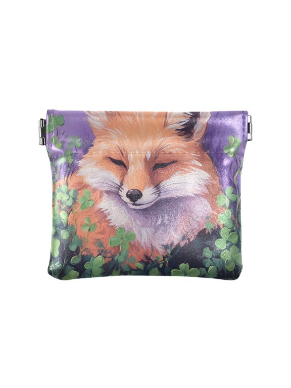 Leather Coin Wallet 4.33x3.74 Inch Portable Coin Wallet Coin Wallet Paper Wallet Card Wallet Storage Wallet Stylish and Sophisticated Sleeping Fox