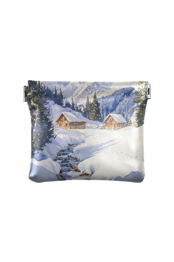 Leather Coin Wallet 4.33x3.74 Inch Portable Coin Wallet Coin Wallet Paper Wallet Card Wallet Storage Wallet Stylish and Sophisticated Snow Scene