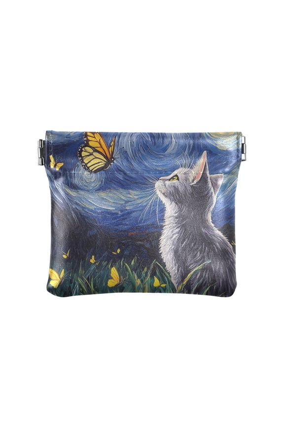 Leather Coin Wallet 4.33x3.74 Inch Portable Coin Wallet Coin Wallet Paper Wallet Card Wallet Storage Wallet Stylish and Sophisticated Star Cat