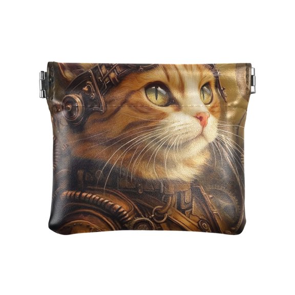 Leather Coin Wallet 4.33x3.74 Inch Portable Coin Wallet Coin Wallet Paper Wallet Card Wallet Storage Wallet Stylish and Sophisticated Steampunk Cat
