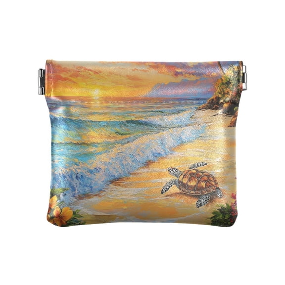 Leather Coin Wallet 4.33x3.74 Inch Portable Coin Wallet Coin Wallet Paper Wallet Card Wallet Storage Wallet Stylish and Sophisticated Sunset Turtle