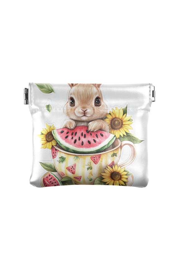 Leather Coin Wallet 4.33x3.74 Inch Portable Coin Wallet Coin Wallet Paper Wallet Card Wallet Storage Wallet Stylish and Sophisticated Teacup Bunny