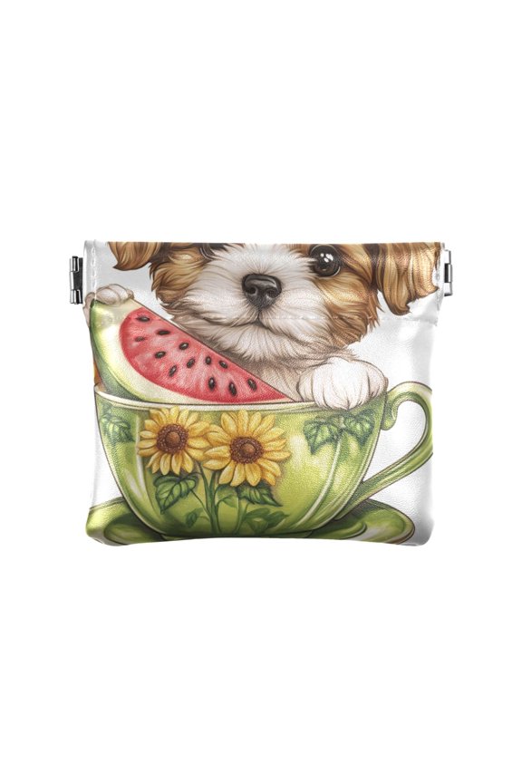 Leather Coin Wallet 4.33x3.74 Inch Portable Coin Wallet Coin Wallet Paper Wallet Card Wallet Storage Wallet Stylish and Sophisticated Teacup Dog