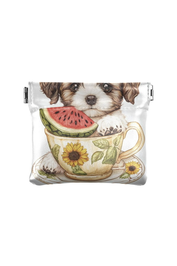 Leather Coin Wallet 4.33x3.74 Inch Portable Coin Wallet Coin Wallet Paper Wallet Card Wallet Storage Wallet Stylish and Sophisticated Teacup Puppy