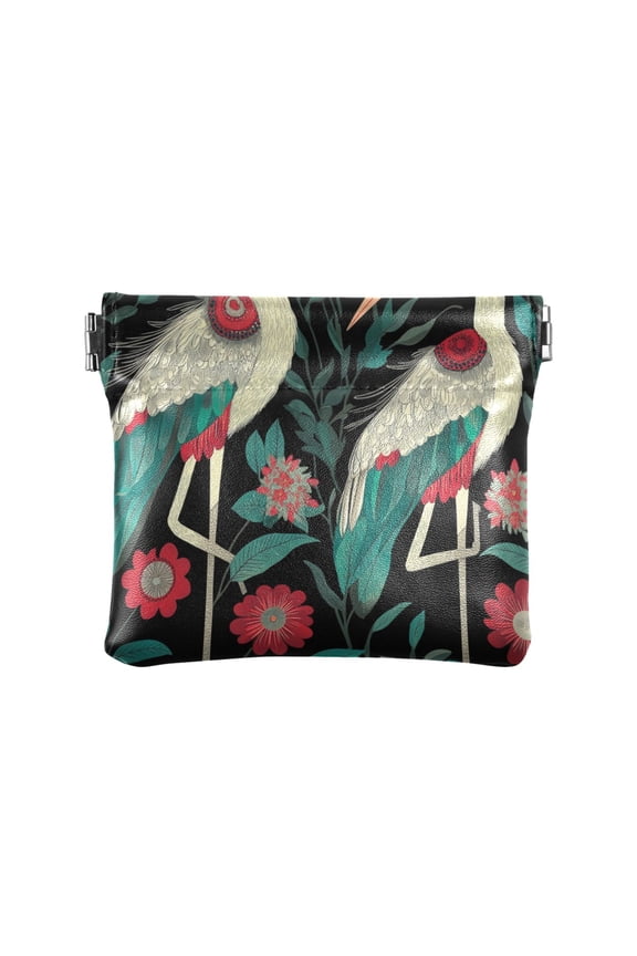 Leather Coin Wallet 4.33x3.74 Inch Portable Coin Wallet Coin Wallet Paper Wallet Card Wallet Storage Wallet Stylish and Sophisticated Two Cranes