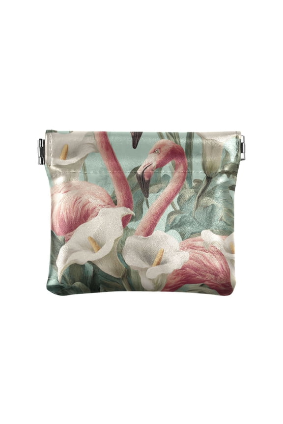 Leather Coin Wallet 4.33x3.74 Inch Portable Coin Wallet Coin Wallet Paper Wallet Card Wallet Storage Wallet Stylish and Sophisticated Two Flamingos