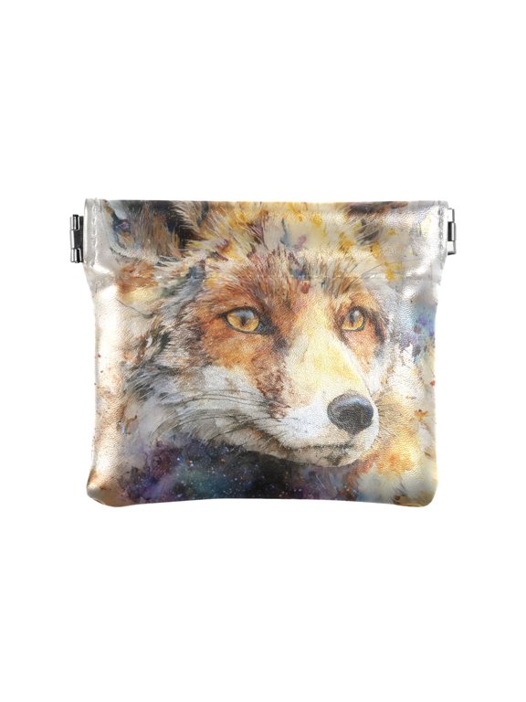 Leather Coin Wallet 4.33x3.74 Inch Portable Coin Wallet Coin Wallet Paper Wallet Card Wallet Storage Wallet Stylish and Sophisticated Watercolor Fox