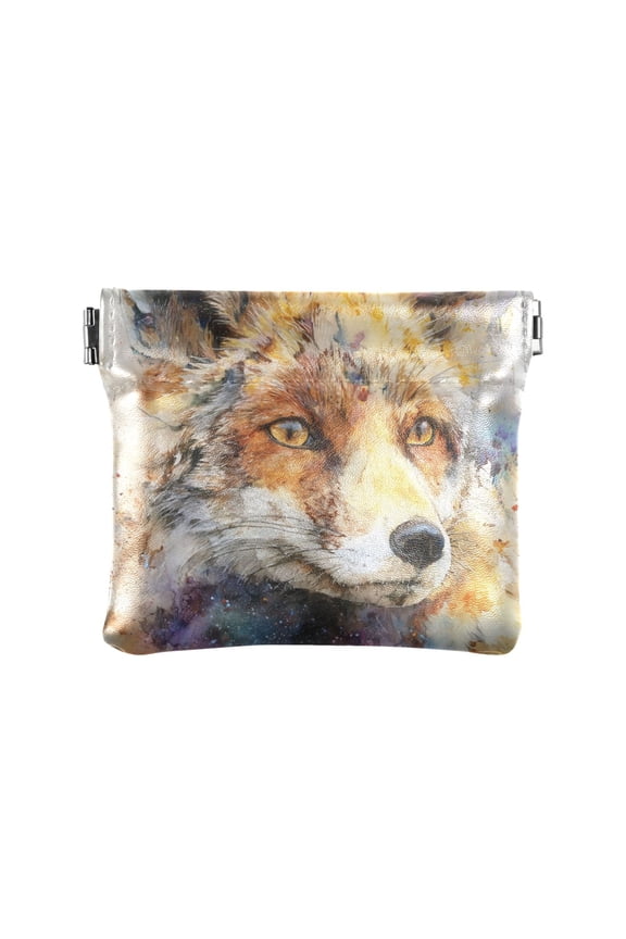 Leather Coin Wallet 4.33x3.74 Inch Portable Coin Wallet Coin Wallet Paper Wallet Card Wallet Storage Wallet Stylish and Sophisticated Watercolor Fox