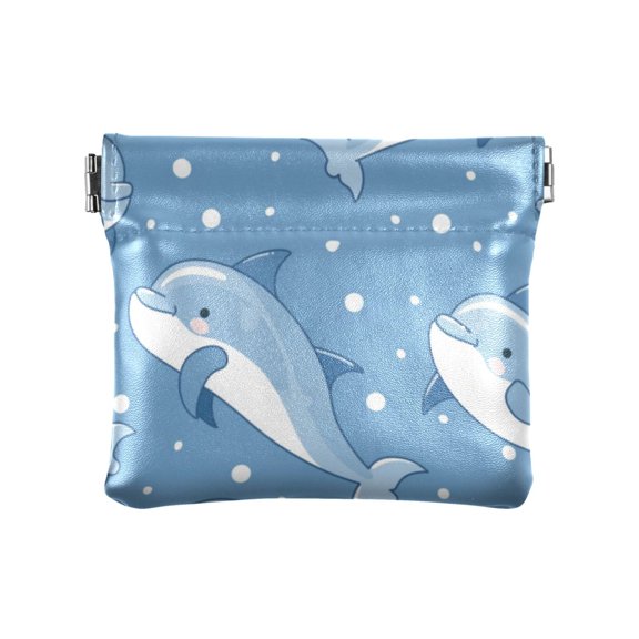 Leather Coin Wallet 4.33x3.74 Inch Portable Coin Wallet Coin Wallet Paper Wallet Card Wallet Storage Wallet Stylish and Sophisticated Cartoon Blue Cute Dolphin
