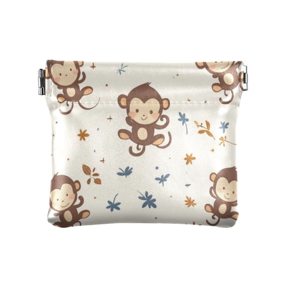 Leather Coin Wallet 4.33x3.74 Inch Portable Coin Wallet Coin Wallet Paper Wallet Card Wallet Storage Wallet Stylish and Sophisticated Cute Brown Cartoon Monkey