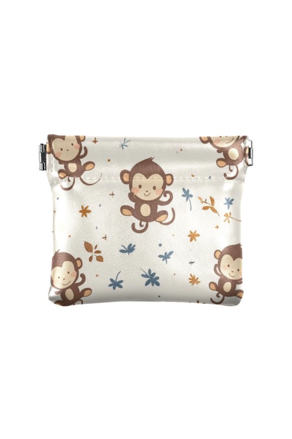 Leather Coin Wallet 4.33x3.74 Inch Portable Coin Wallet Coin Wallet Paper Wallet Card Wallet Storage Wallet Stylish and Sophisticated Cute Brown Cartoon Monkey