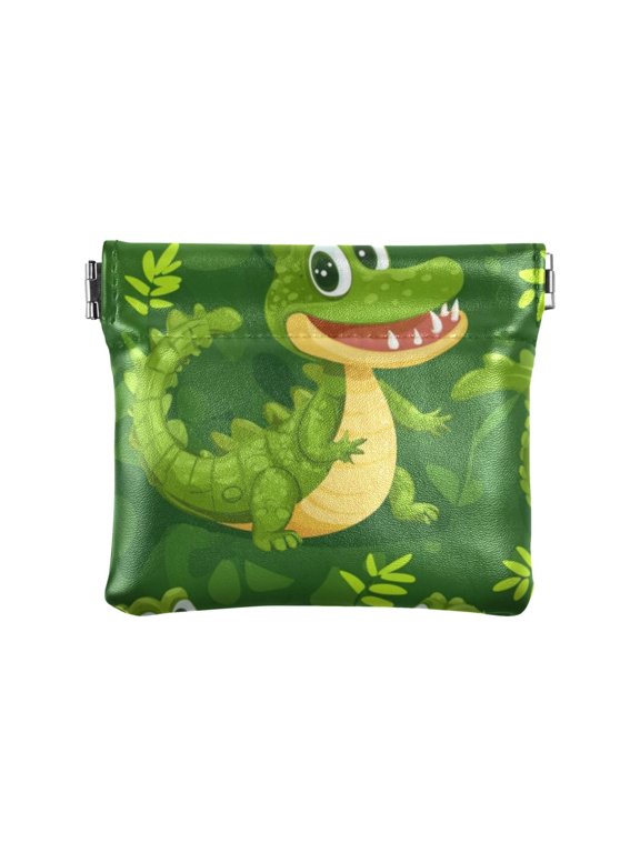 Leather Coin Wallet 4.33x3.74 Inch Portable Coin Wallet Coin Wallet Paper Wallet Card Wallet Storage Wallet Stylish and Sophisticated Green Cartoon Crocodile