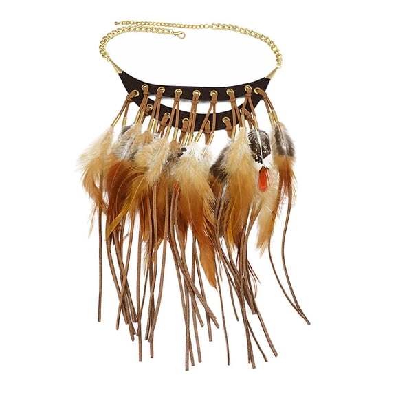 Leather Collar Feather Tassel Pendant Choker Party Bohemian Necklace Women