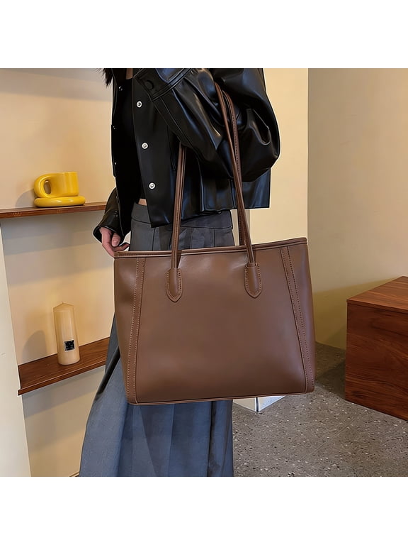 Leather Commuter Tote Bag,14.57x10.63in Versatile Shoulder Bag with Zippered Pocket,Professional Work Purse for Women Office Daily Use in Fall Winter Seasons