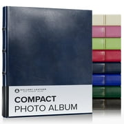 Leather Compact Photo Album by Gallery Leather, 9.25" x 8", 30 sheets/60 pages, 120 photos, Refillable, Acadia Navy Blue