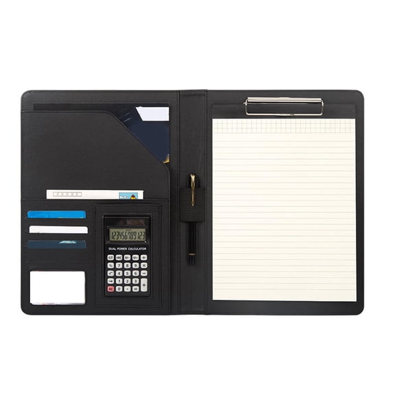 Leather Conference Folder with Clipboard Multiple Pocket Pen Slot Letter Size Clipboard Folder Document Case for Office