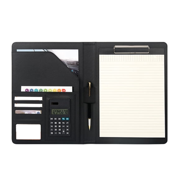 Leather Conference Folder with Writing Pad Leather Clipboard Folder with Card Pocket Pen Slot for Meeting and Conference