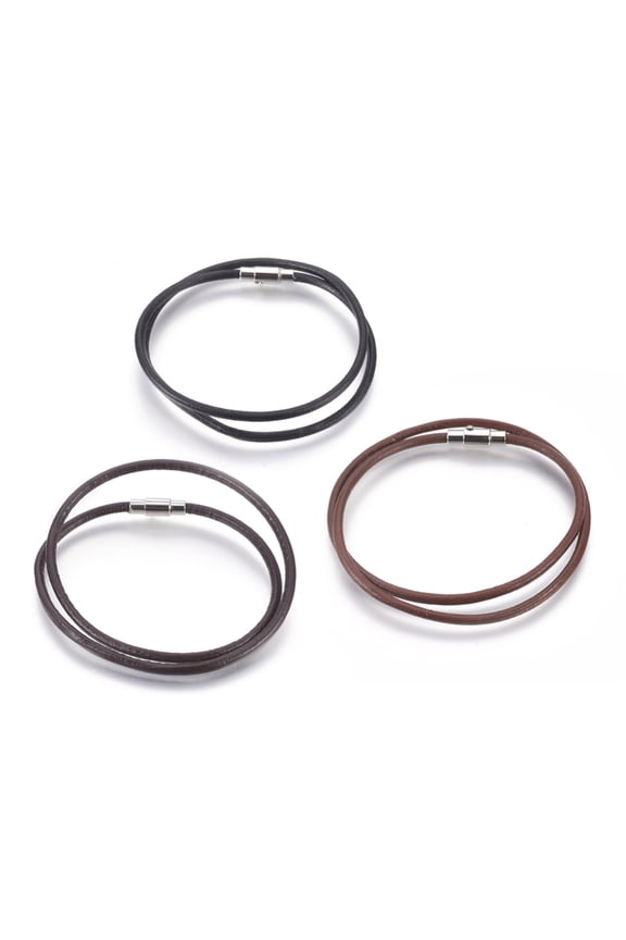 Leather Cord Wrap Bracelets/Necklace Two Loops with 304 Stainless Steel Magnetic Screw Clasps Mixed Color 16.7 inch(42.5cm) 3mm