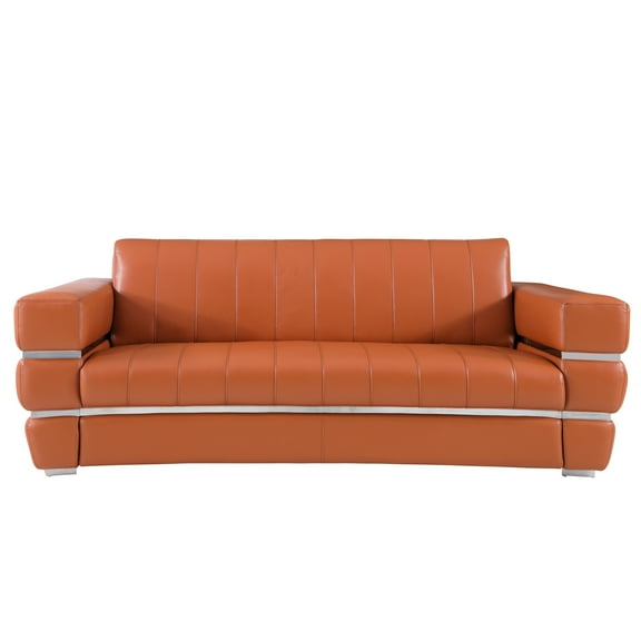 Leather Couch, Kiln-dried Hardwood Frame, 3-layer Foam Cushion, Stainless Steel Legs, Camel, 90.02in.depth 43.19in.width 34.66in.height Global United Scandinavian , High 90.02in.d 43.19in.w 34.66in.h