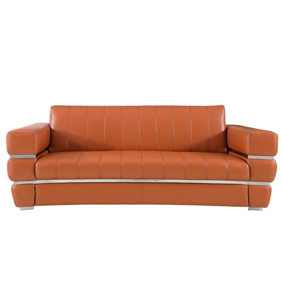 Leather Couch, Kiln-dried Hardwood Frame, 3-layer Foam Cushion, Stainless Steel Legs, Camel, 90.02in.depth 43.19in.width 34.66in.height Global United Scandinavian , High 90.02in.d 43.19in.w 34.66in.h
