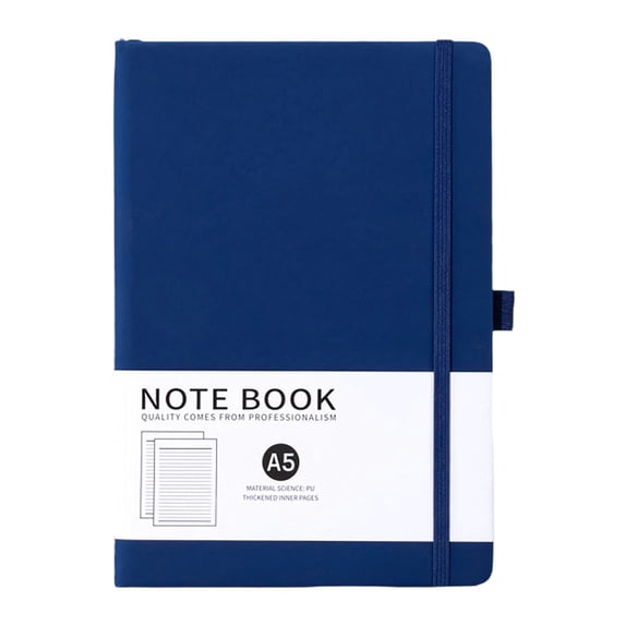 Leather Cover Journal, TINGXIN A5 Hardcover Lined Notepad, Elastic Band Writing Book, for Office Logging, Home Planning and Travel Recording, Dark Blue
